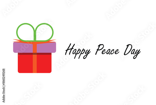 Gift box with black text happy peace day isolated on a white background