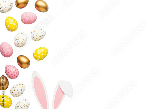 Easter eggs and bunny ears on transparent background for spring holiday decoration