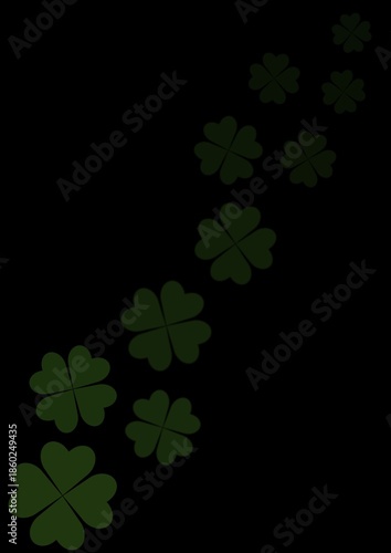 Dark shamrock clover background with four leaf clovers. Ideal for St Patrick's Day designs and Irish themed projects.