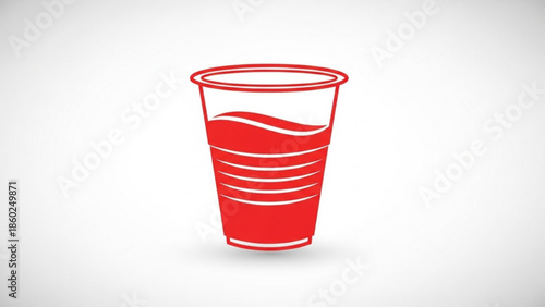 A red disposable plastic cup with liquid on a white background, illustration, graphic resource