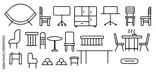 collection of furniture silhouettes isolated on white 