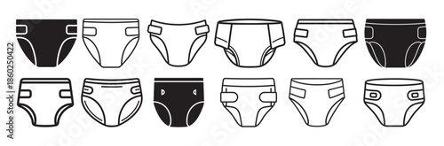  diapers silhouette white background 