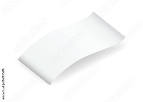 Blank payment check and receipts with shadow. Curved financial paper, purchase invoice. Buying, bill or calculate pay. Receipt the seller form