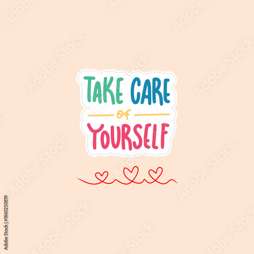 Mental Health and Self-Care Concept: Beautiful Woman Hugging Herself with Hearts and Positive Affirmations for Self-Love and Wellbeing