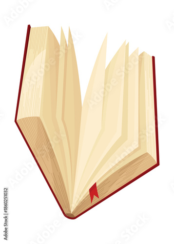 Old open book with empty page. Wisdom or education concept. Vintage library design element. Ancient writing stationery symbol for poetry work or education