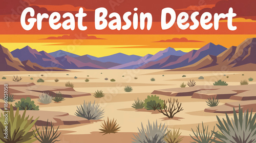 Great Basin Desert presents high-altitude desert plains, sparse shrubs, distant mountain ranges, and open skies, illustrating a unique cold desert environment in the western United States