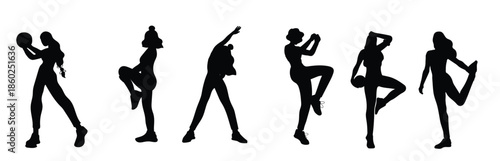  set of different women in sportswear vector illustration