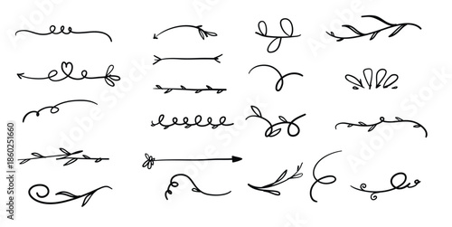 set of flower ornament dividers hand drawn vines 