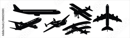 set of differents airplans icons silhouette vector