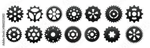 gears and pinions silhouettes set