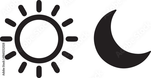 Sun and Moon Icon Set Black and White Day and Night Cycle Vector