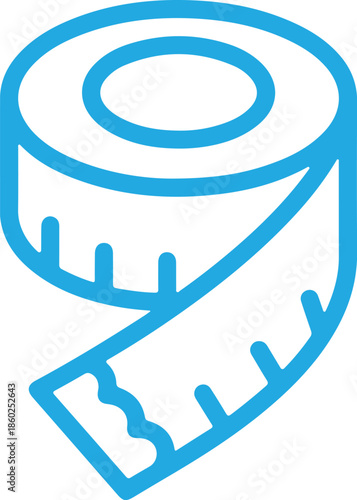 Blue Line Measuring Tape Icon Vector Tool Illustration for Tailoring Construction and Fitness Tracking