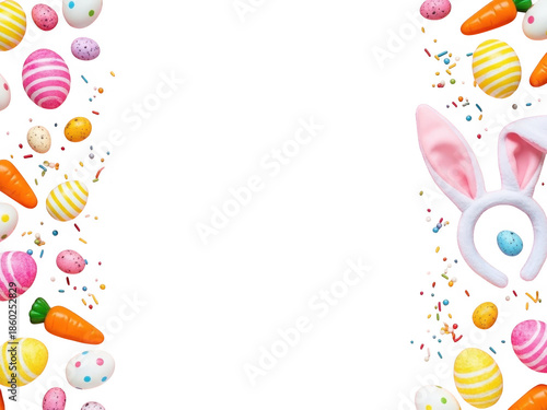 Easter bunny ears and candy on transparent background for kids party decoration and celebration