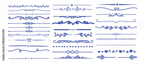 Decorative line borders, elegant design elements. Vector set of ornate patterns for invitations, certificates, documents. Vintage, swirls, flourishes. Black on white, intricate, detailed