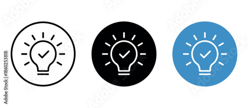 Light Bulb with Checkmark Icon Vector – Quick Tip and Idea Symbol on Circle Background