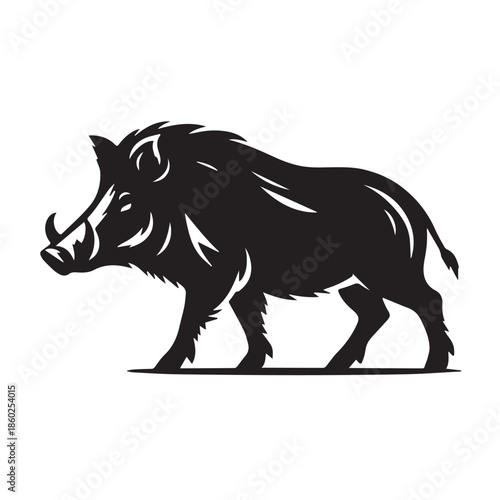 Wild Boar Silhouette Vector Illustration Isolated Monochrome Wildlife Design
