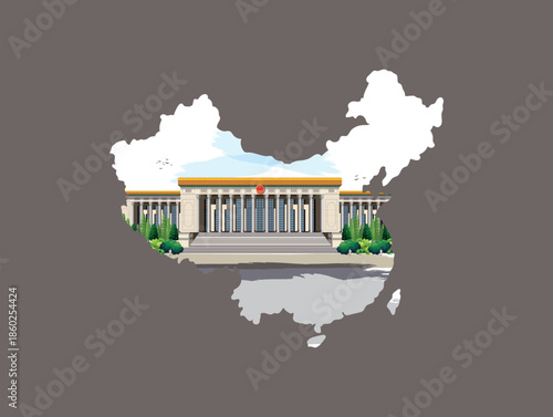 Beijing the great hall of the people at Tiananmen Square in Beijing. map