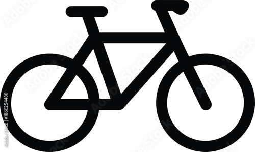 Black and white bicycle icon, simple bike silhouette, transportation symbol, cycling graphic, minimal design, eco travel, urban commute, vector art