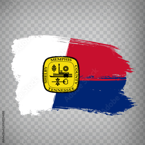 Flag of Memphis is city USA from brush strokes. State of Tennessee.  Flag of Memphis on transparent background for your web site design, app, UI. United States. EPS10.