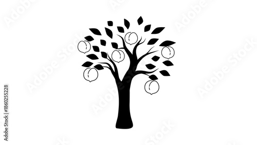 Peach tree symbol, black isolated silhouette
