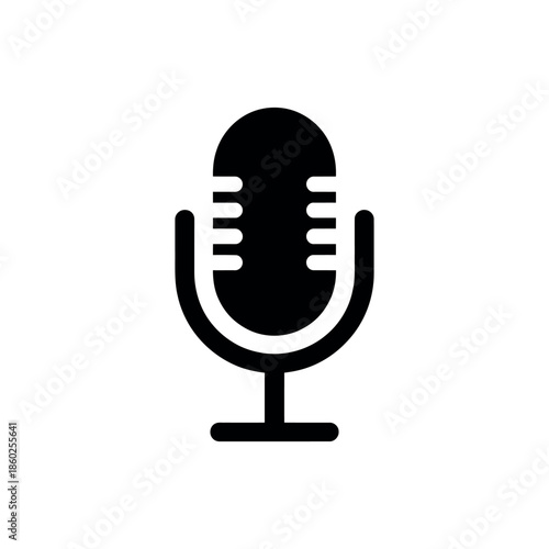Microphone Icon Vector: Karaoke Mic and Podcast Symbol Isolated on Transparent Background for Audio Apps and Live Streaming