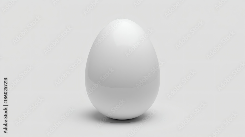 Fototapeta premium A Smooth White Glossy Egg Centered On A Light Gray Minimalist Background