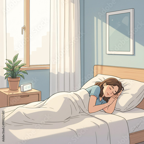 A peaceful woman sleeping, radiating calm and comfort