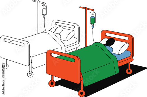 Hospital beds with medical equipment