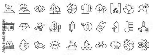 ESG flat line icon set. Outline icon collection related to ecology, environment social governance, risk management, sustainable developmen and more.