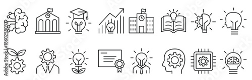 Knowledge icons set in thin line style