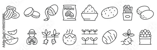 potato icon set in thin line style