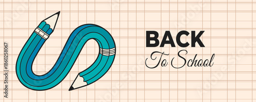 Back to school card, banner and poster template with curved pencil