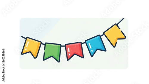 Colorful pennant banner with yellow, green, red, blue and yellow flags on a string for decoration, celebration and party