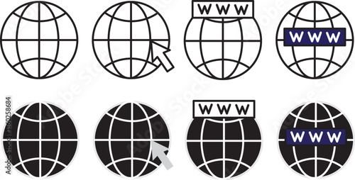 
Globe symbol icons set. World web icon. Website Icon. world wide web icons collection. vector www icon isolated on transparent background
