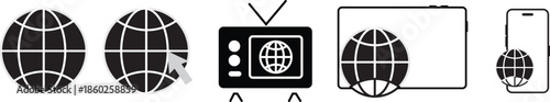 Website icon set. Globe and www symbol. World web icon. vector www icon isolated on transparent background. Browser globe outline icons
