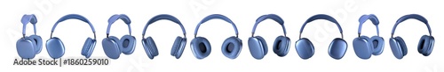 A set of modern wireless headphones in blue and gray tones on an isolated background.