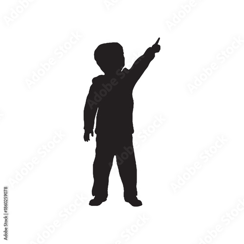 Silhouette of Boy Pointing Up Vector Illustration Isolated Child Action Design