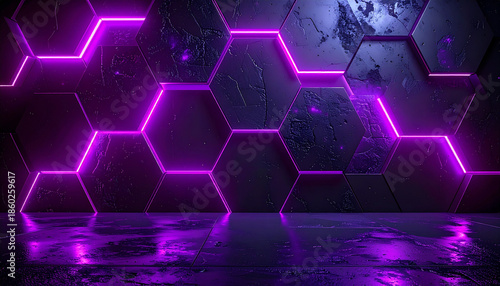 紫のネオン六角形背景