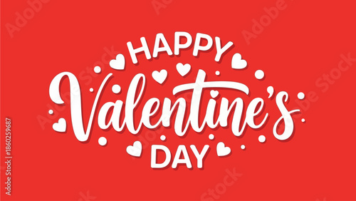 Happy Valentine's Day text with heart shapes on red background