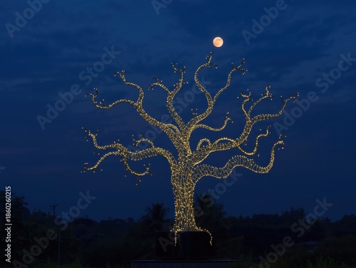 Illuminated tree under moonlit night