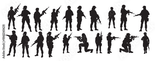  female soldiers silhouette white background