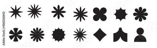  fifteen stylized black and white geometric shapes
