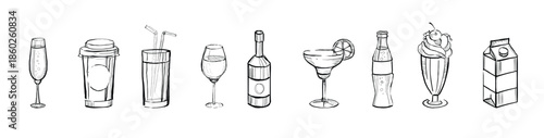 hand drawn drinks set alcoholic and non alcoholic 