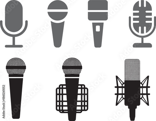 Microphone Icons Collection Diverse Audio Recording Equipment for Sound Production