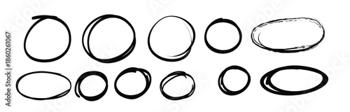  hand drawn scribble line circles and arrows doodle round