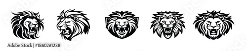  lion head face logo set silhouette black icon tattoo mascot