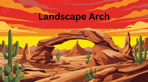 Landscape Arch stretches as one of the longest natural stone arches in the world, highlighting extreme geological fragility, desert erosion forces, and minimalist rock structure in Arches National Par