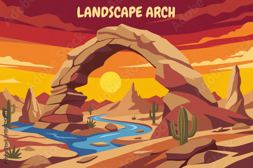 Landscape Arch stretches as one of the longest natural stone arches in the world, highlighting extreme geological fragility, desert erosion forces, and minimalist rock structure in Arches National Par