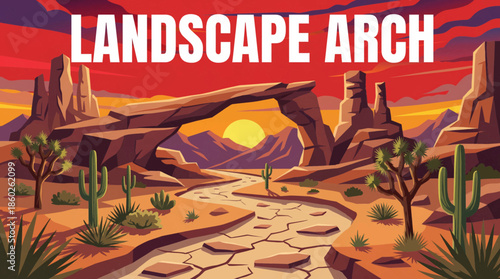 Landscape Arch stretches as one of the longest natural stone arches in the world, highlighting extreme geological fragility, desert erosion forces, and minimalist rock structure in Arches National Par