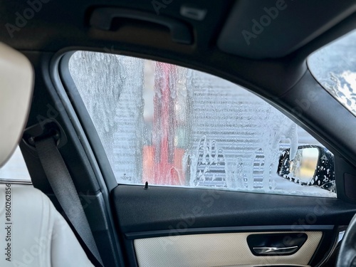 interior of a car. Car window washing